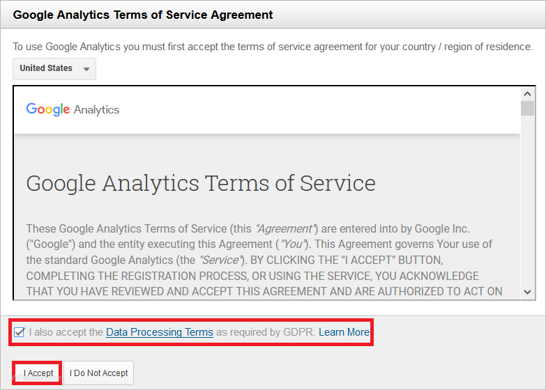 google analytics agreement