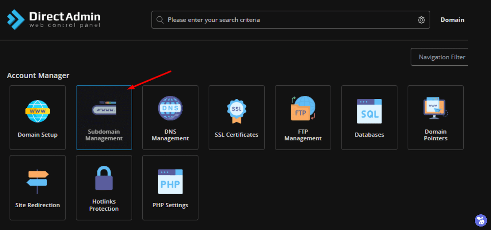 Subdomain Management  - دایرکت ادمین